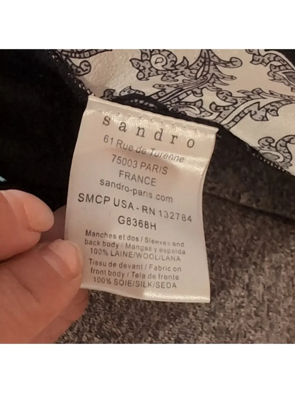 Sandro Black White Paisley Silk Wool Cardigan - Picture 10 of 10